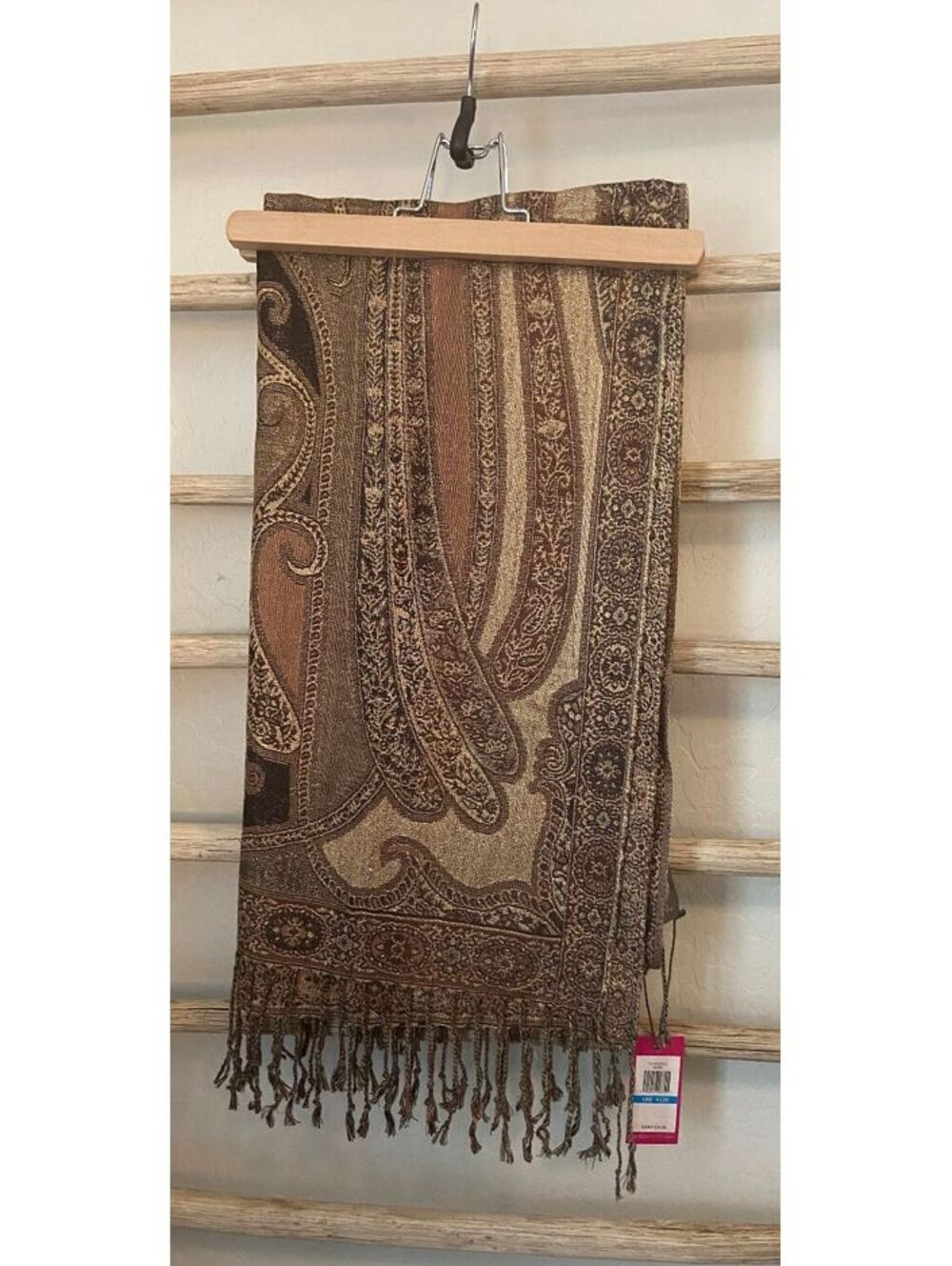 Vince Camuto Brown Paisley Pattern Scarf with Metallic Accents